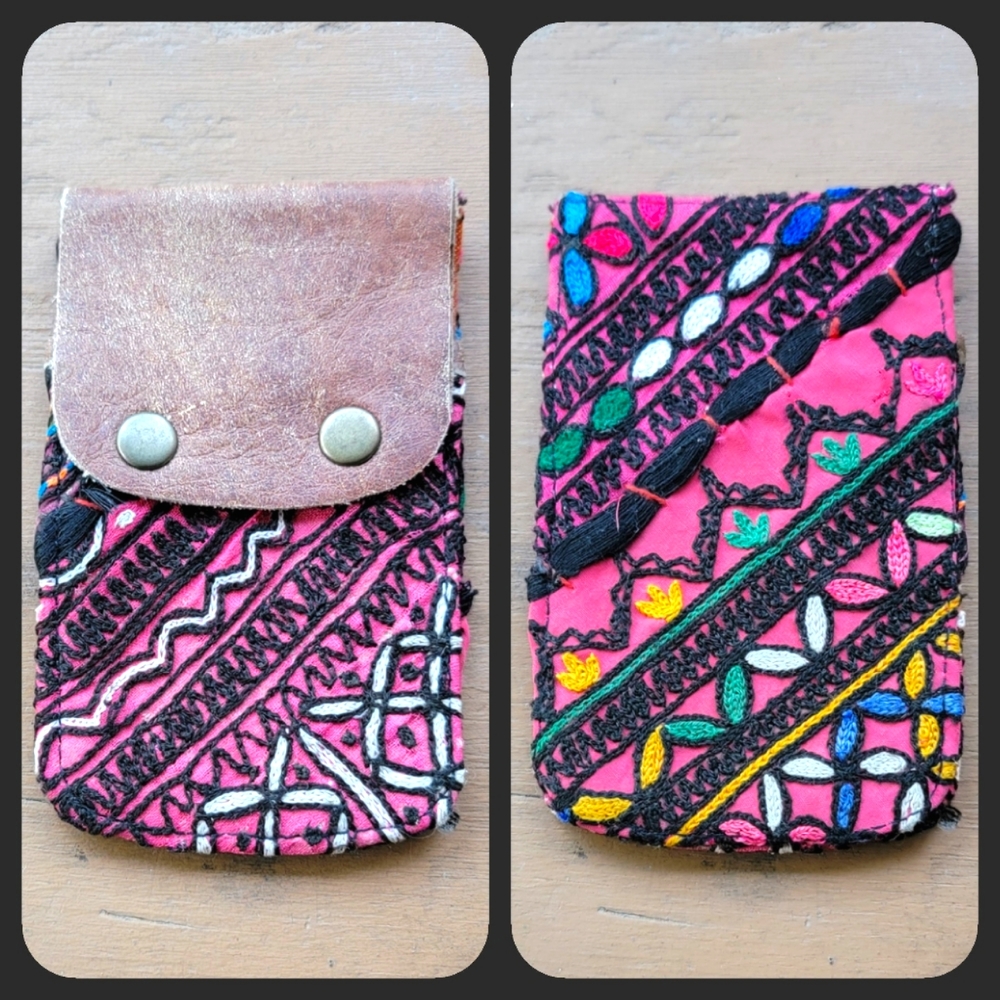 🕺🥂 Free People Boho Embroidered Repurposed vtg banjara Wallet Card Case